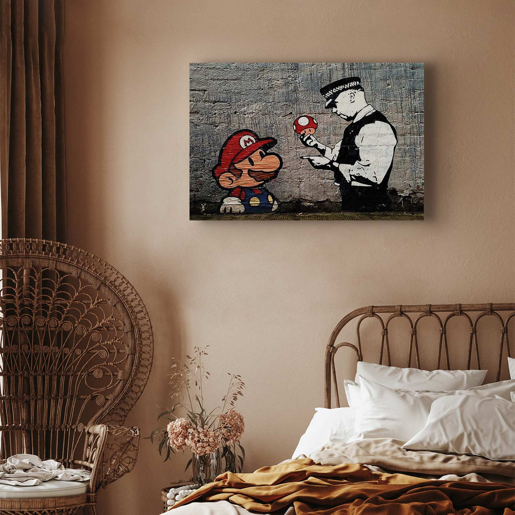 Mario and Policeman Graffiti Canvas Print
