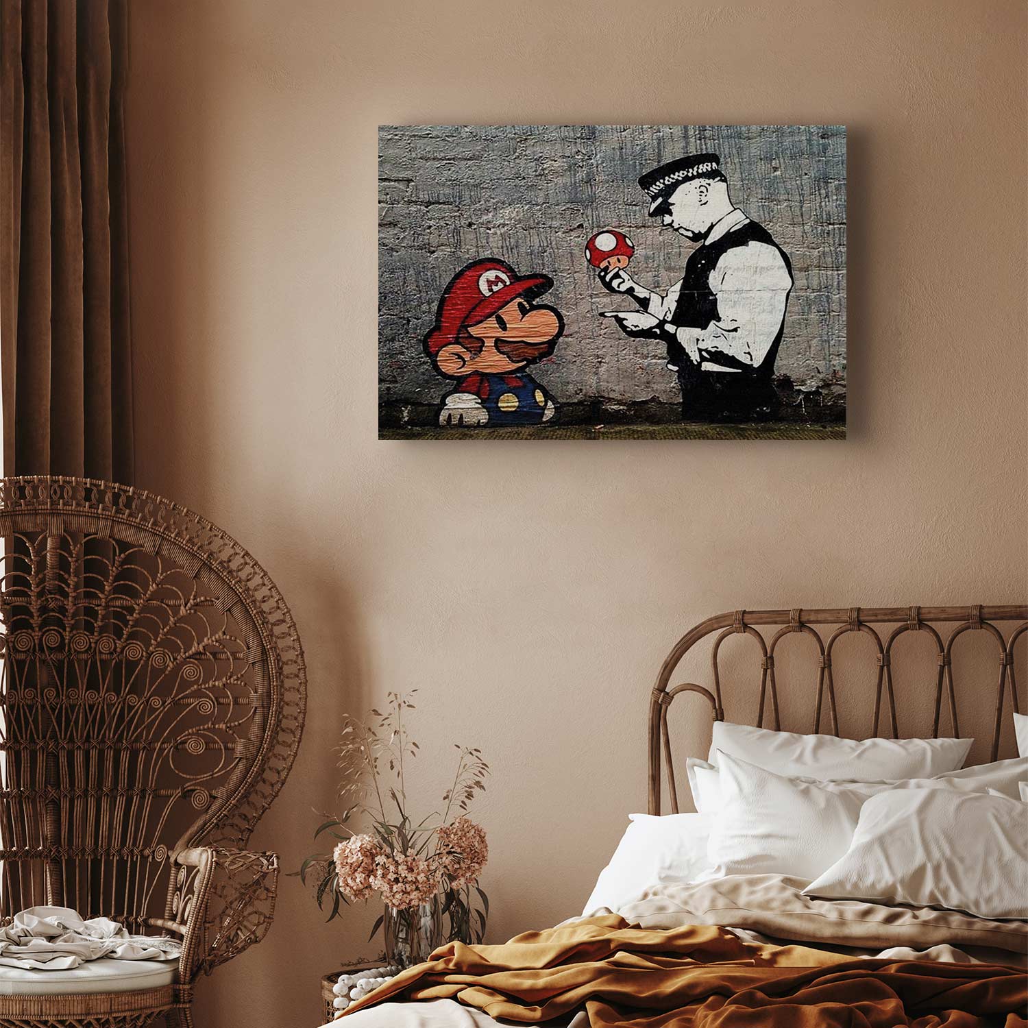 Mario and Policeman Graffiti Canvas Print