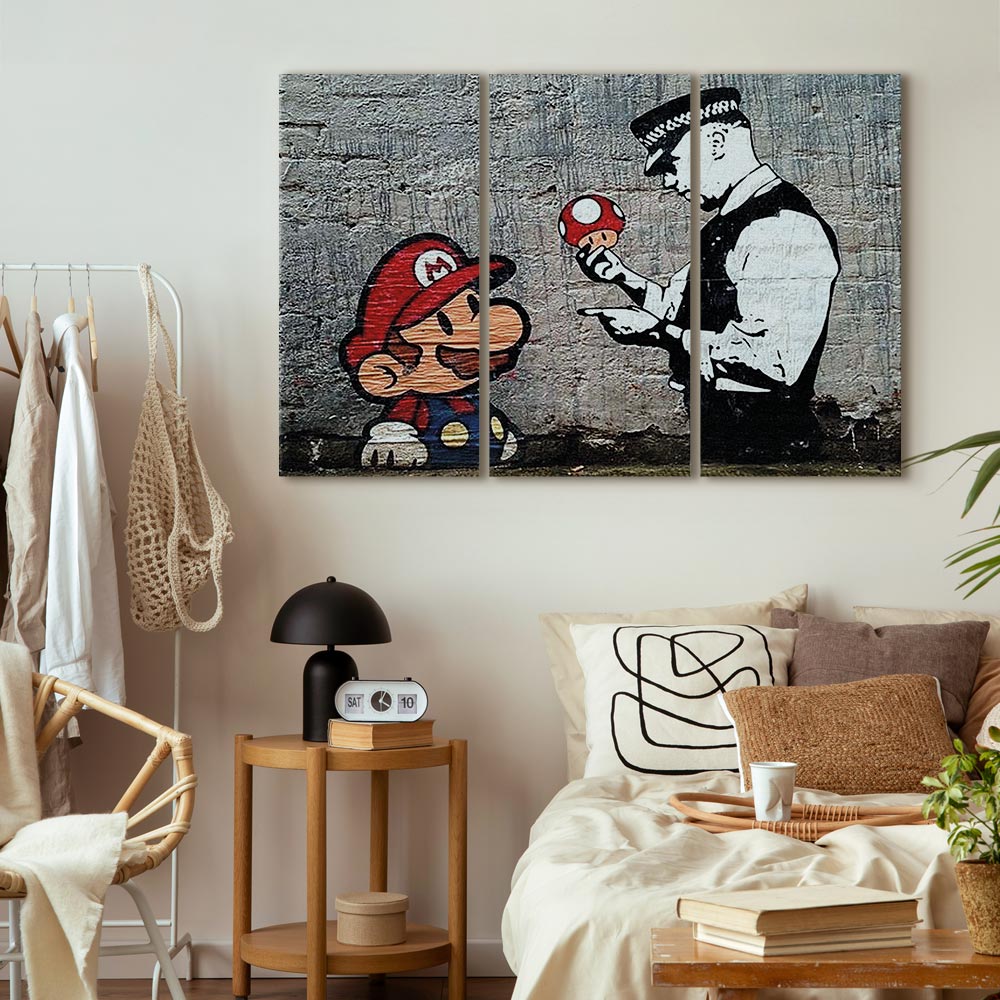 Banksy Super Mario Mushroom Cop Graffiti Canvas Print