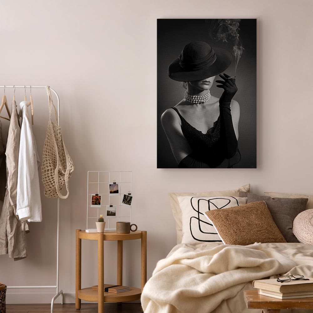 Black Elegance Female Portrait Vertical Canvas Print