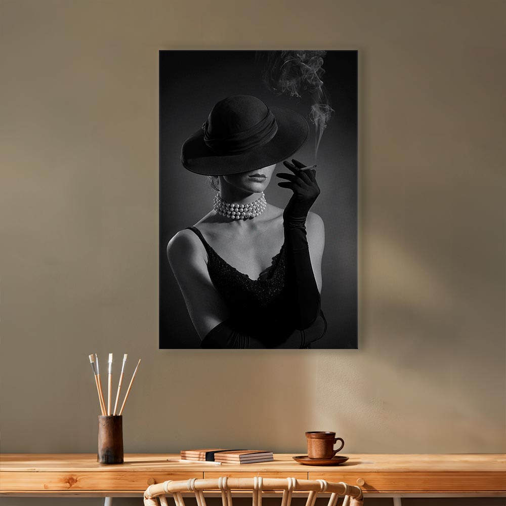 Black Elegance Female Portrait Vertical Canvas Print