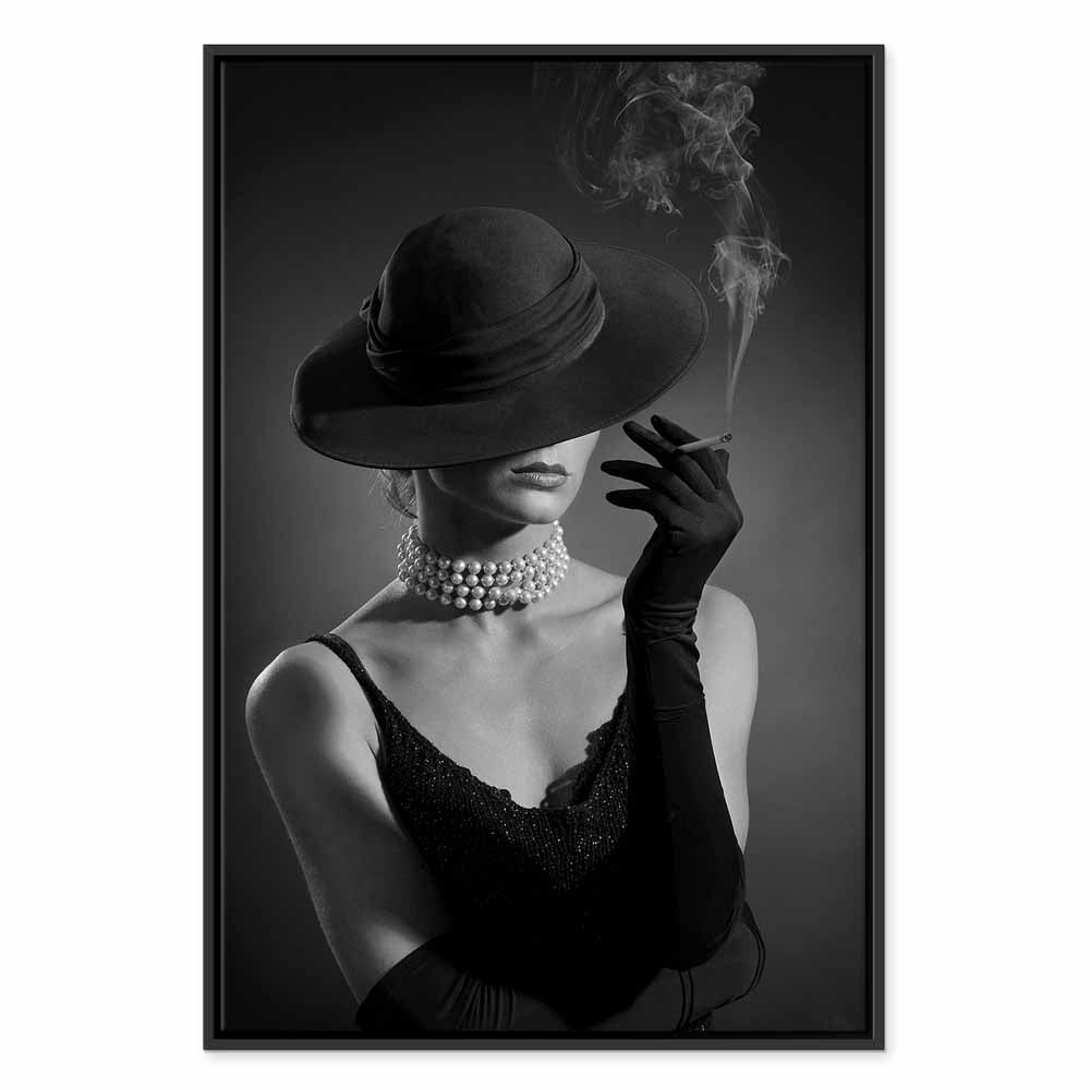 Black Elegance Female Portrait Vertical Canvas Print