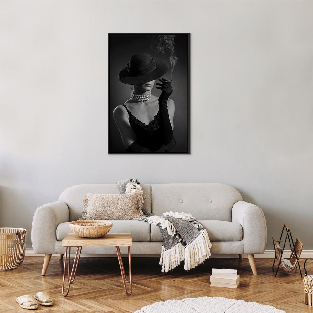 Black Elegance Female Portrait Vertical Canvas Print