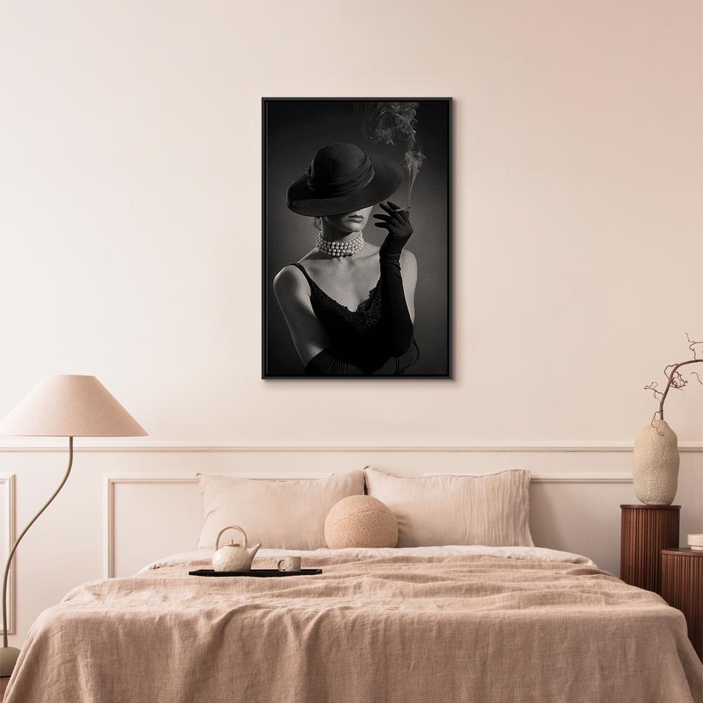 Black Elegance Female Portrait Vertical Canvas Print