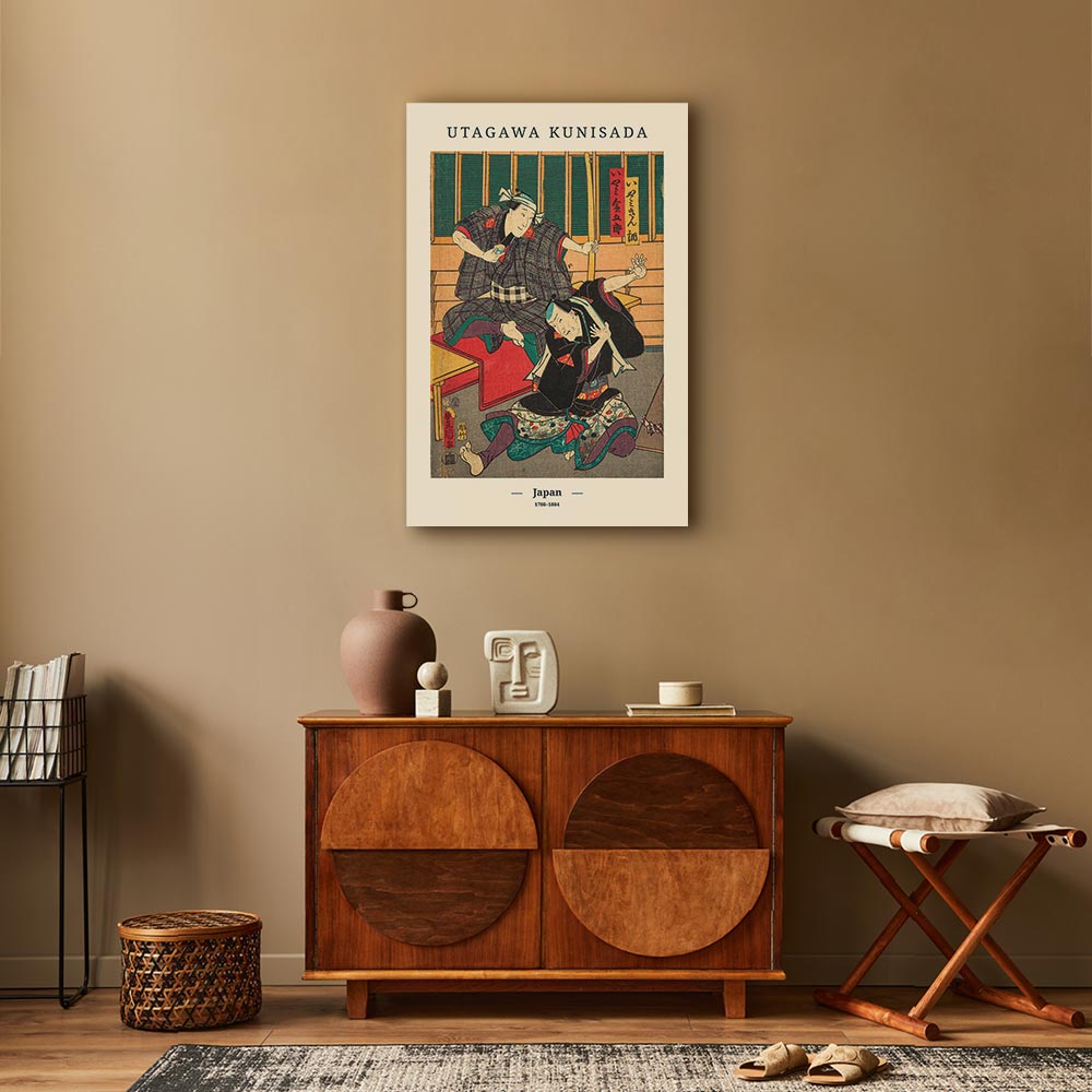 Japanese Woodcut Figures Multicolor Canvas Print