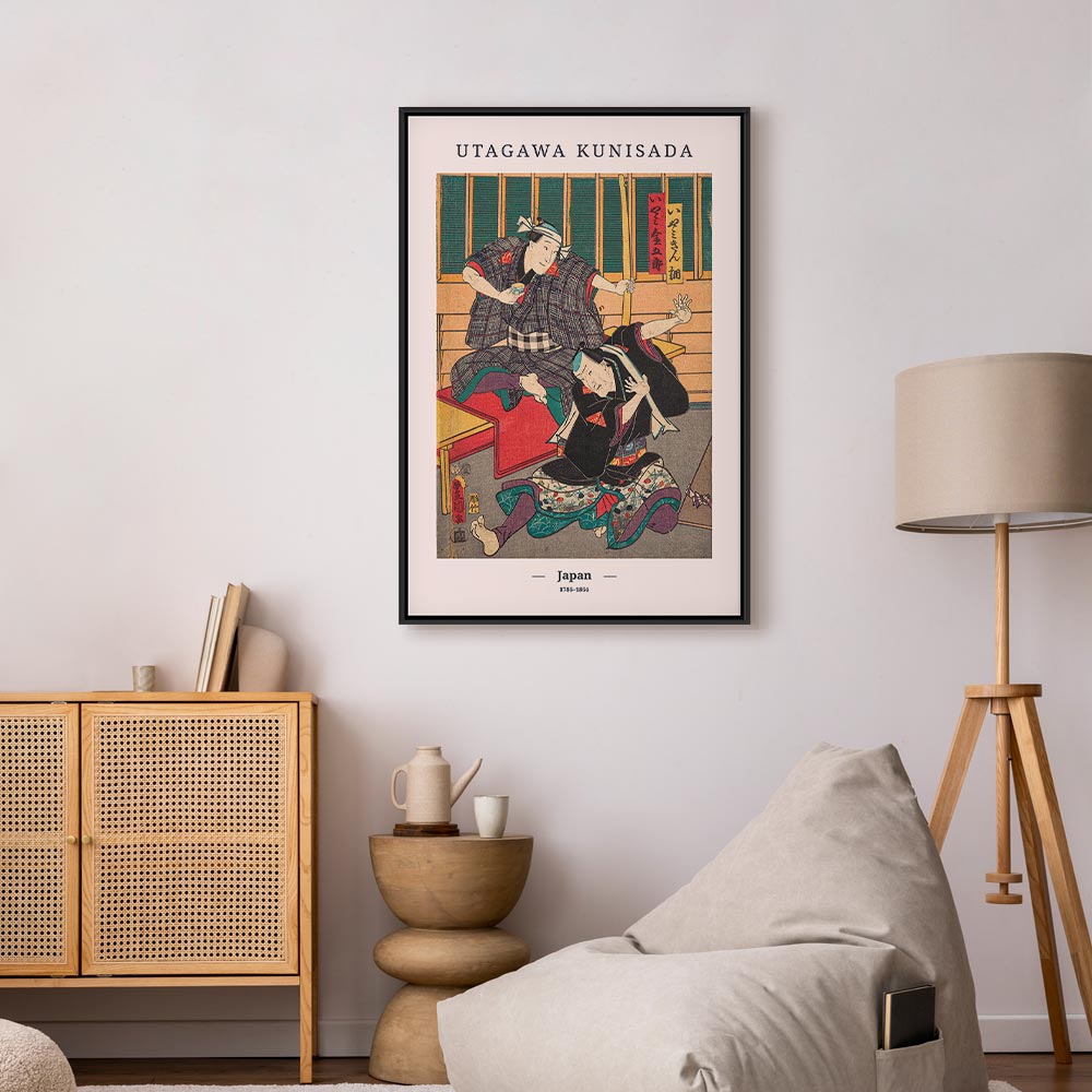 Japanese Woodcut Figures Multicolor Canvas Print