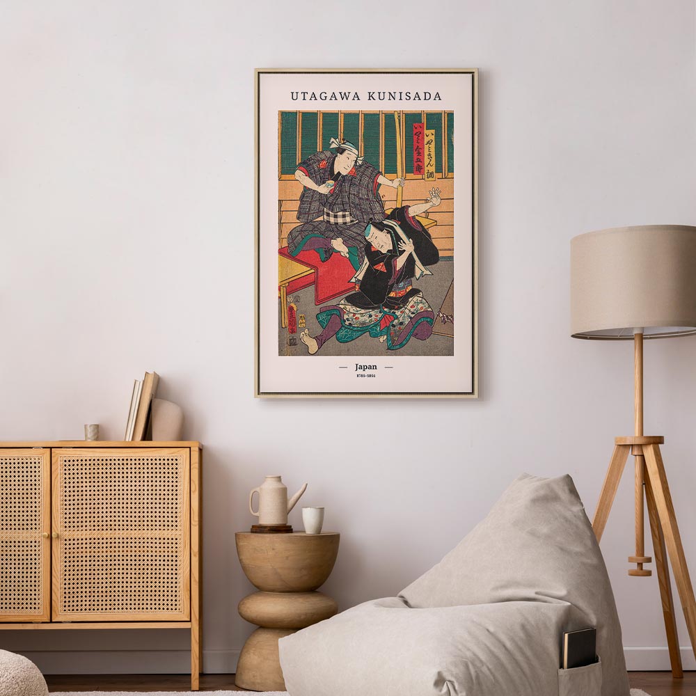 Japanese Woodcut Figures Multicolor Canvas Print