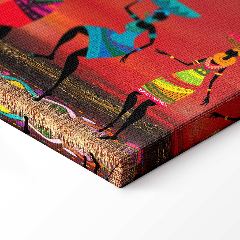 Colorful African Women Dancing Silhouettes Canvas Print