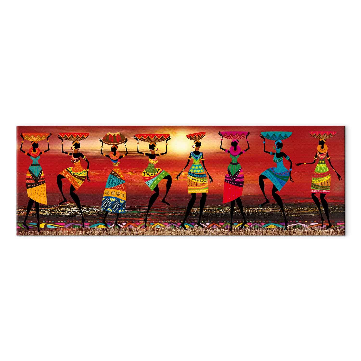 Colorful African Women Dancing Silhouettes Canvas Print
