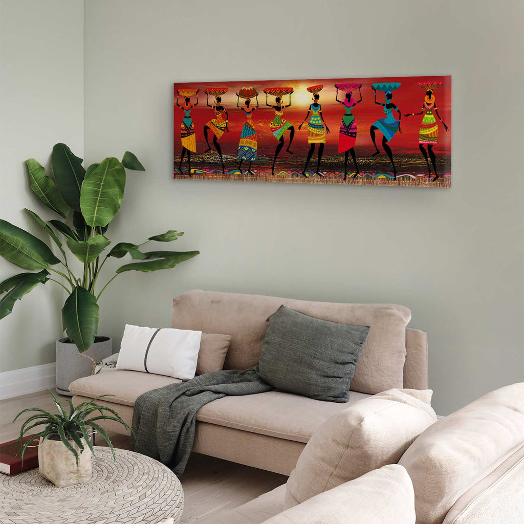 Colorful African Women Dancing Silhouettes Canvas Print