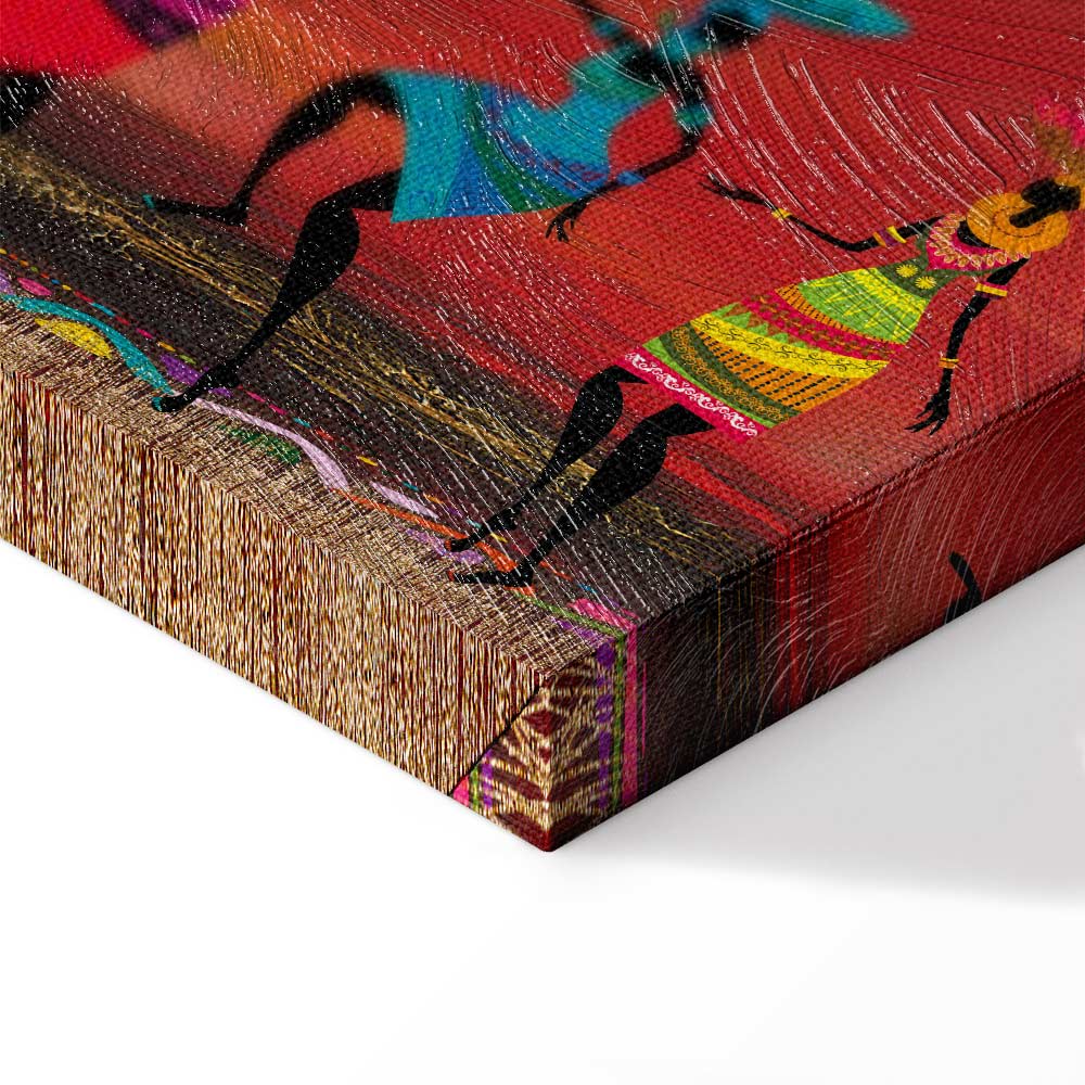 Colorful African Women Dancing Silhouettes Canvas Print