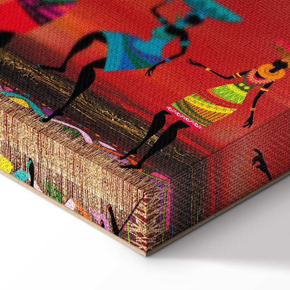 Colorful African Women Dancing Silhouettes Canvas Print