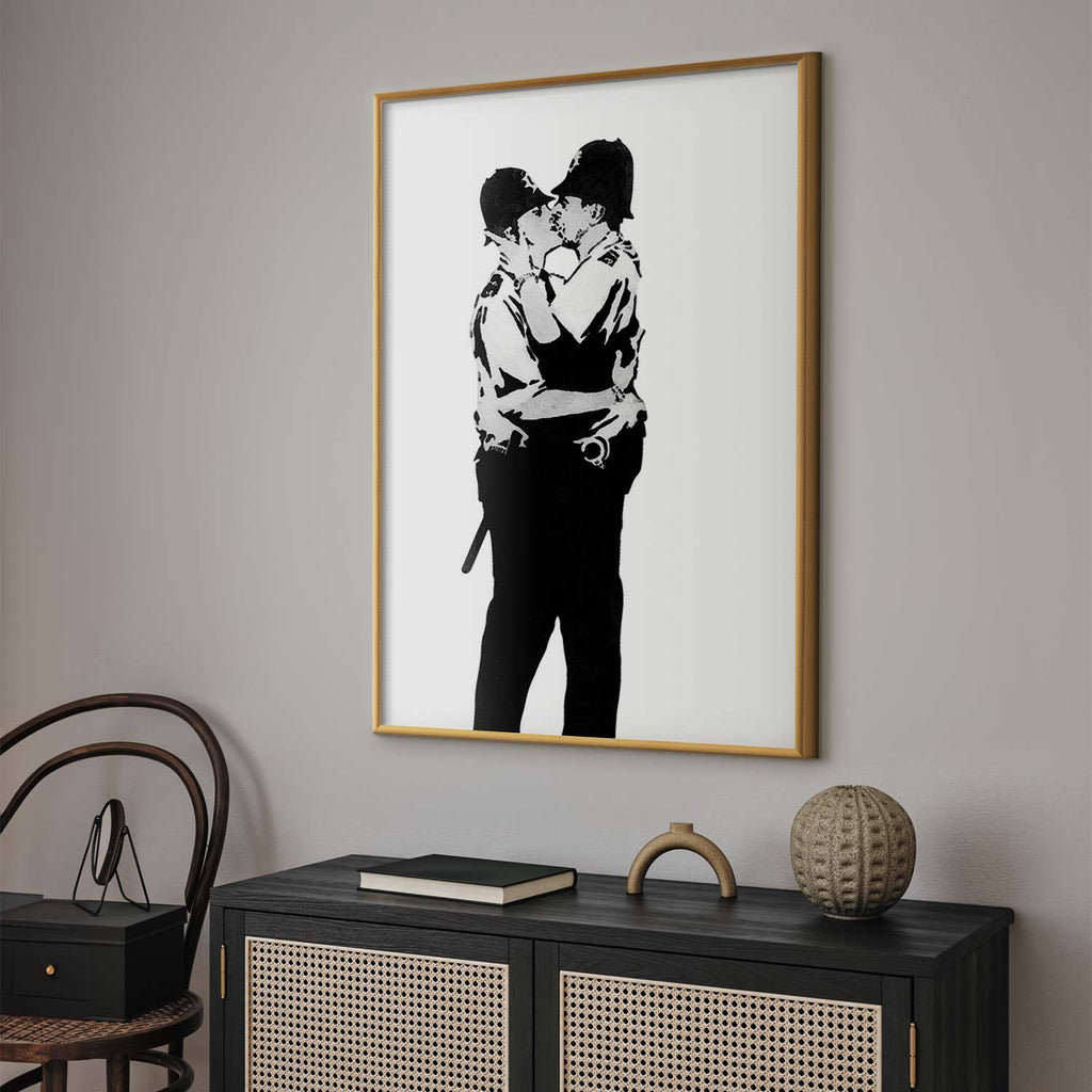 Kissing Coppers Street Art Poster