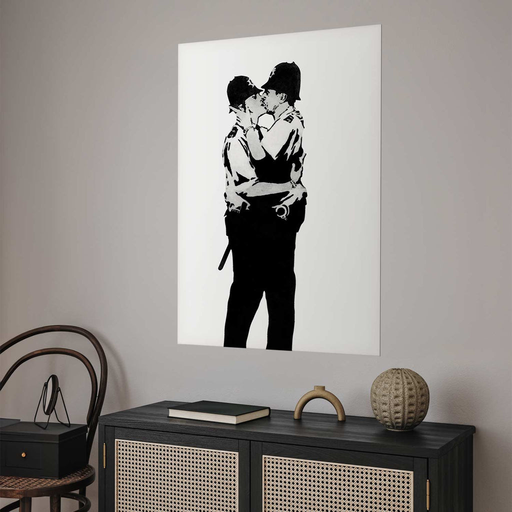 Kissing Coppers Street Art Poster