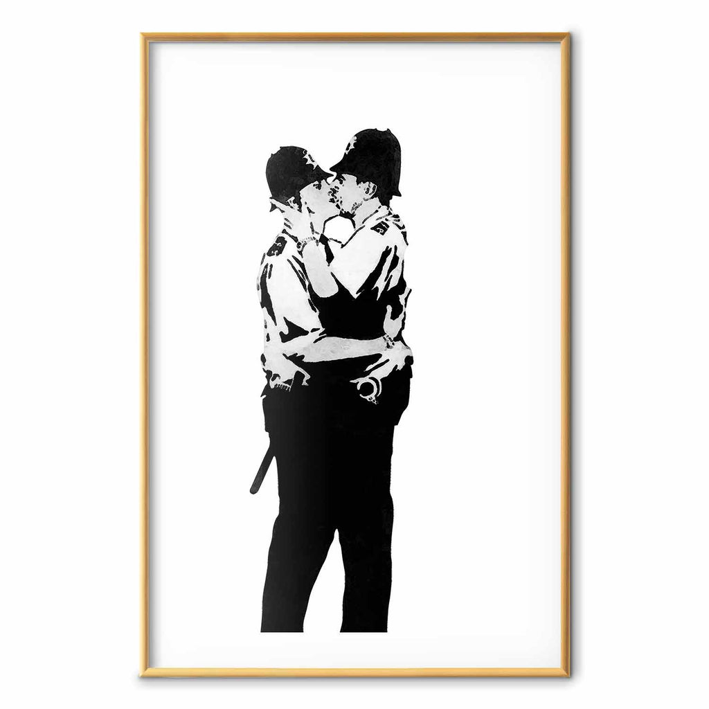 Kissing Coppers Street Art Poster
