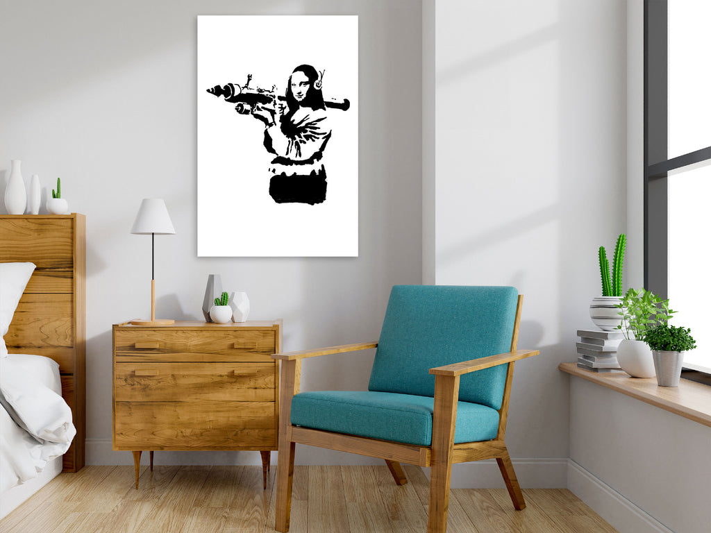 Canvas Print Banksy Mona Lisa with Rocket Launcher - Vertical (1 Part)