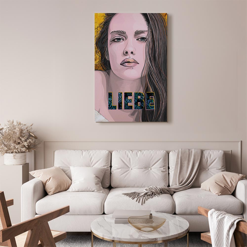 Liebe Woman Portrait Inscription Canvas Print