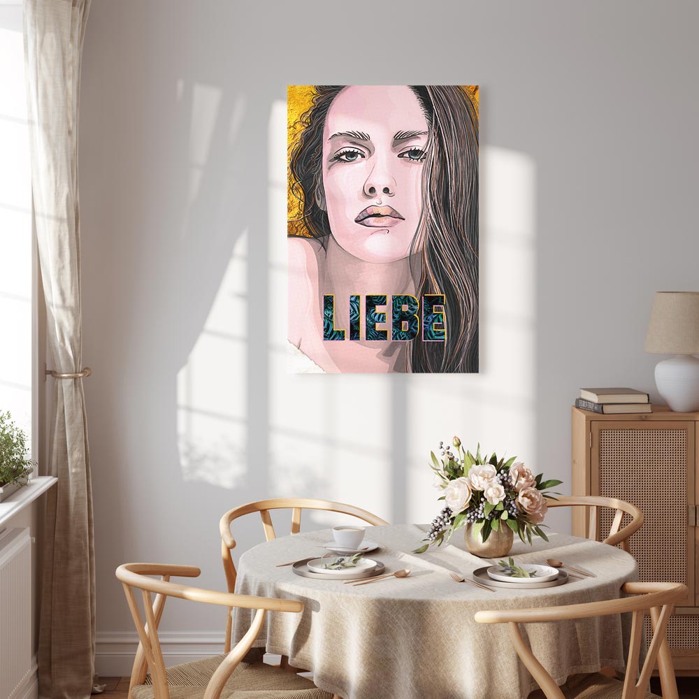 Liebe Woman Portrait Inscription Canvas Print
