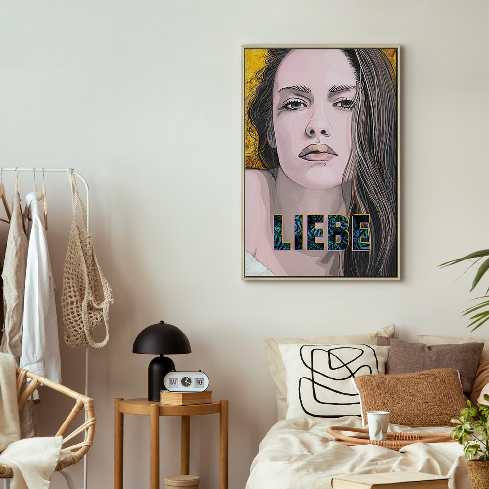 Liebe Woman Portrait Inscription Canvas Print