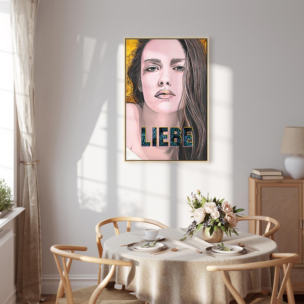 Liebe Woman Portrait Inscription Canvas Print