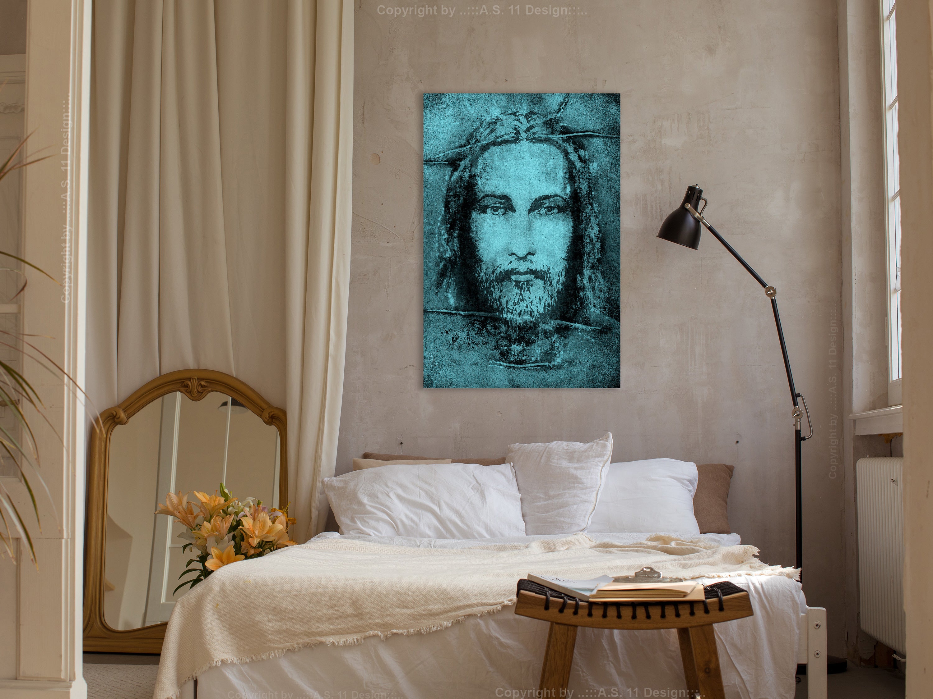 Canvas Print Turquoise Shroud of Turin - Vertical