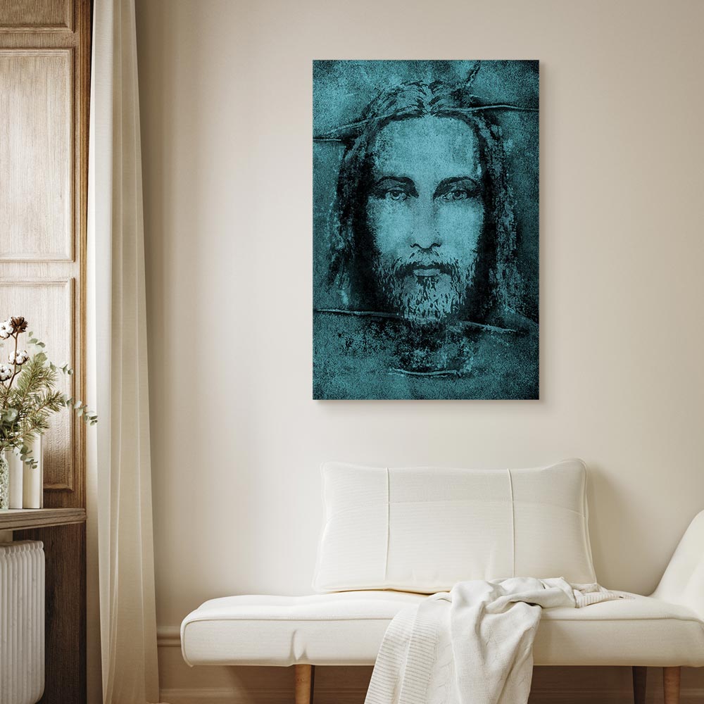 Turquoise Shroud of Turin Sacred Portrait Canvas Print