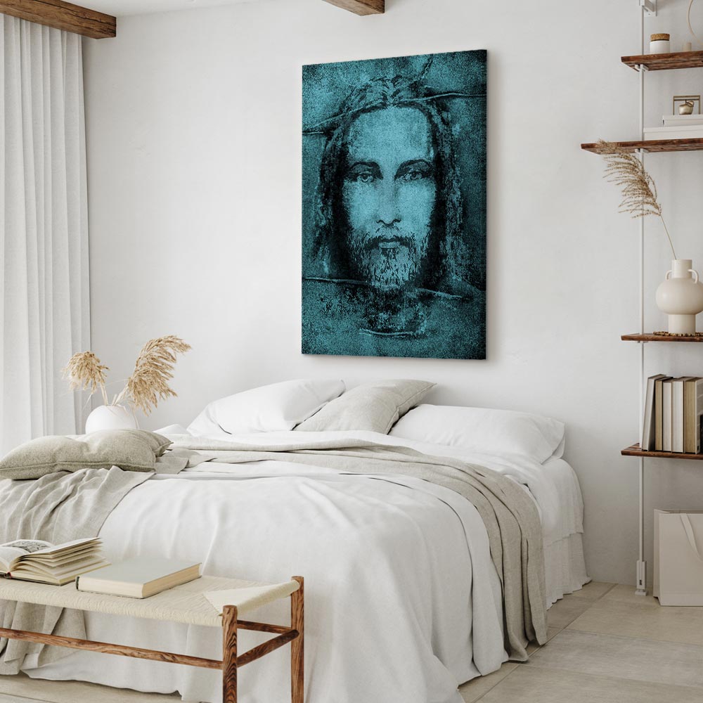 Turquoise Shroud of Turin Sacred Portrait Canvas Print