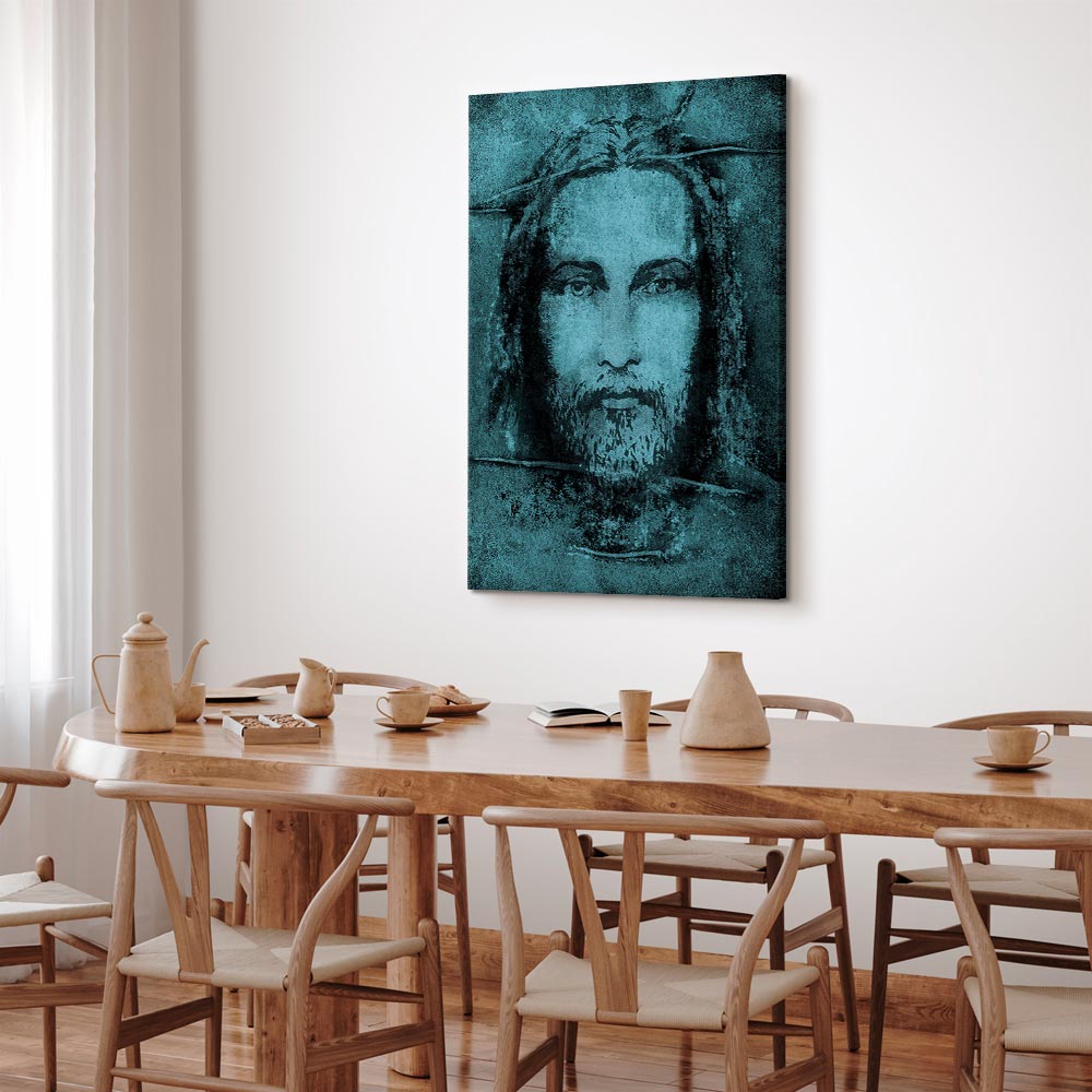 Turquoise Shroud of Turin Sacred Portrait Canvas Print