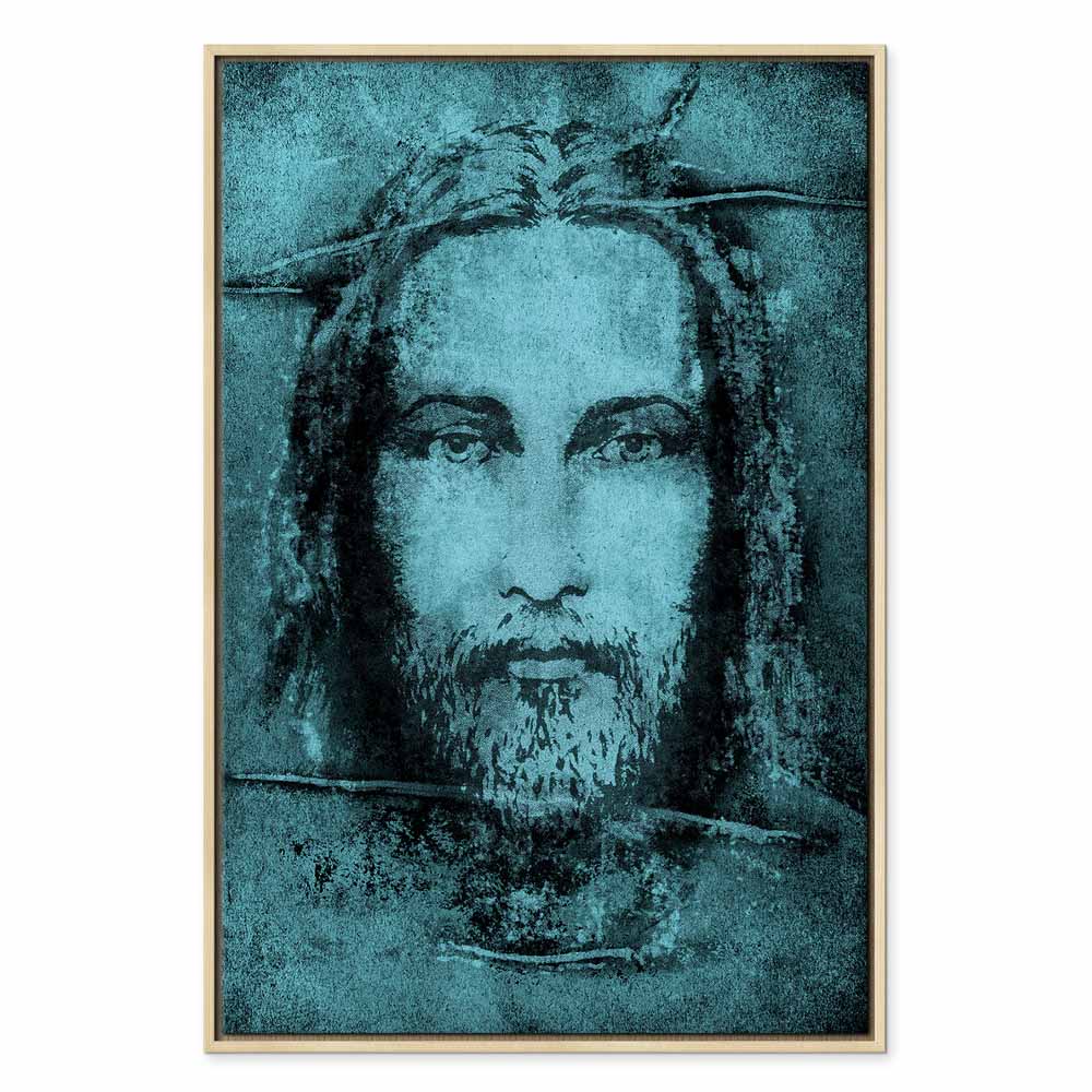 Turquoise Shroud of Turin Sacred Portrait Canvas Print