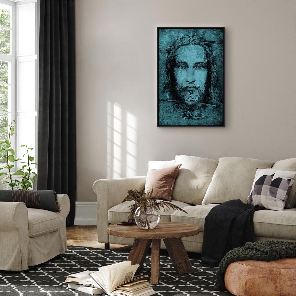 Turquoise Shroud of Turin Sacred Portrait Canvas Print