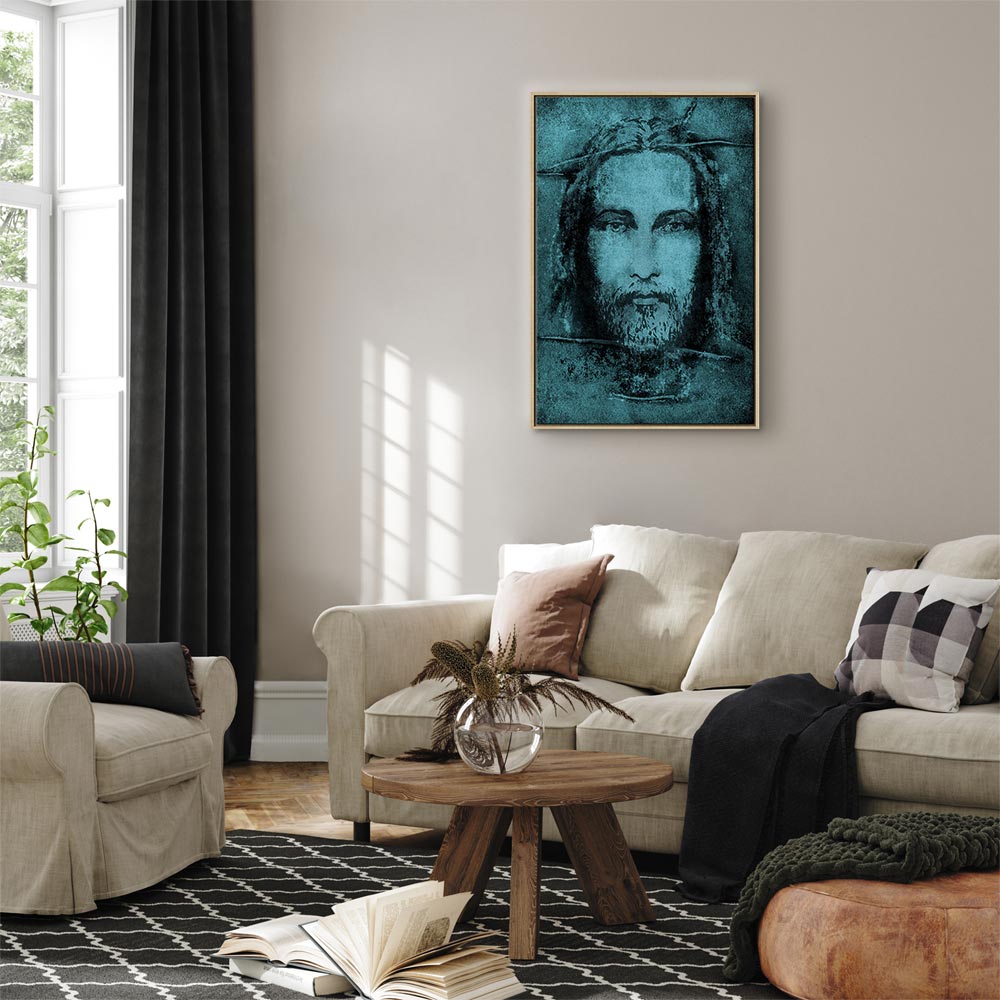 Turquoise Shroud of Turin Sacred Portrait Canvas Print
