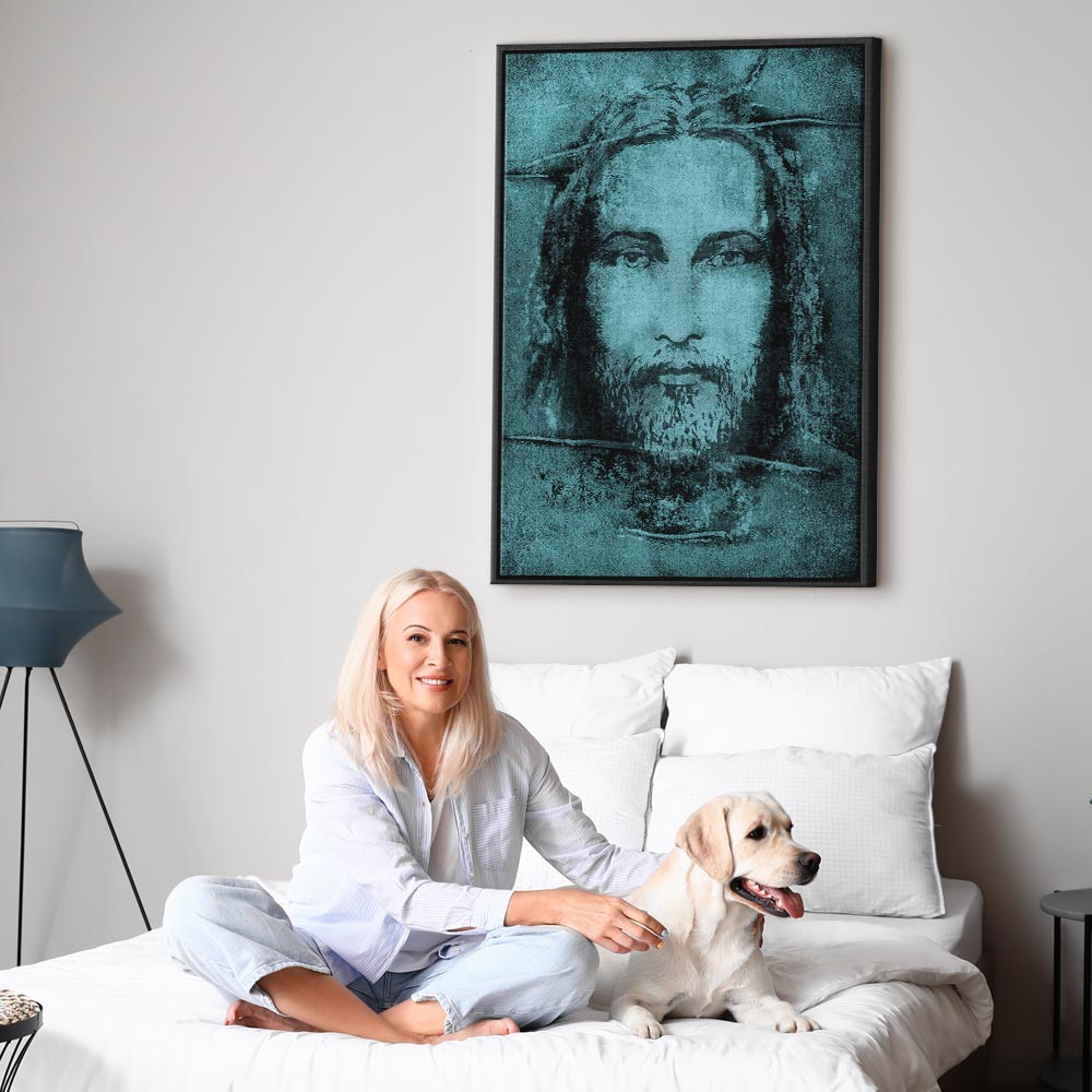 Turquoise Shroud of Turin Sacred Portrait Canvas Print