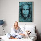 Turquoise Shroud of Turin Sacred Portrait Canvas Print