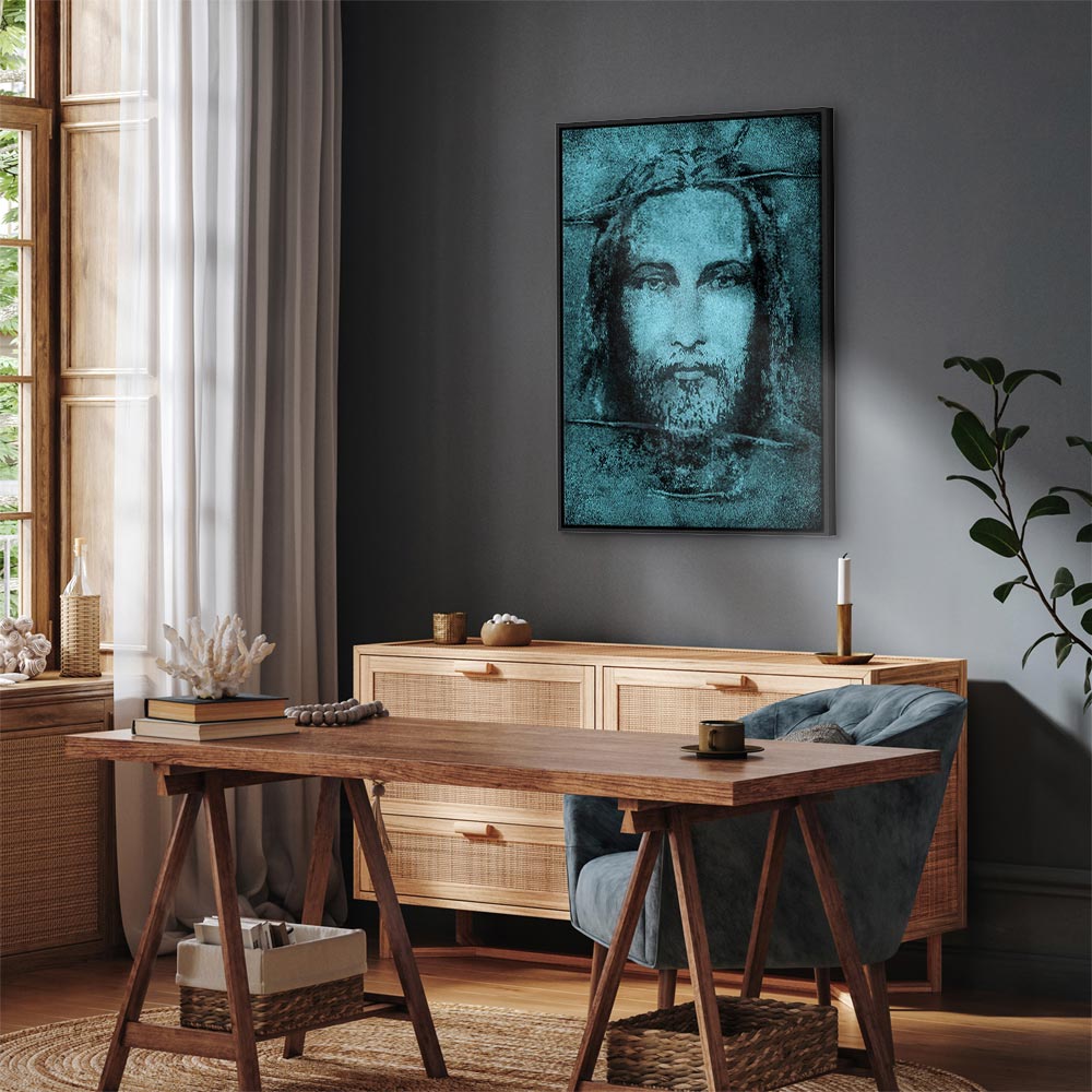 Turquoise Shroud of Turin Sacred Portrait Canvas Print