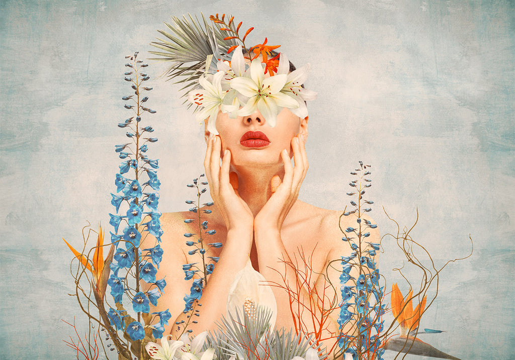 Wall Mural Nature in Thought - Figure Among Flowers