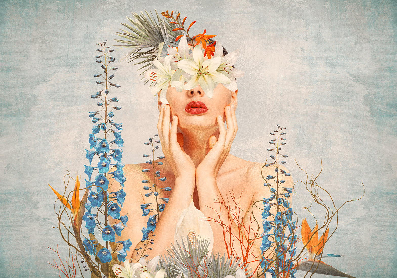 Wall Mural Nature in Thought - Figure Among Flowers