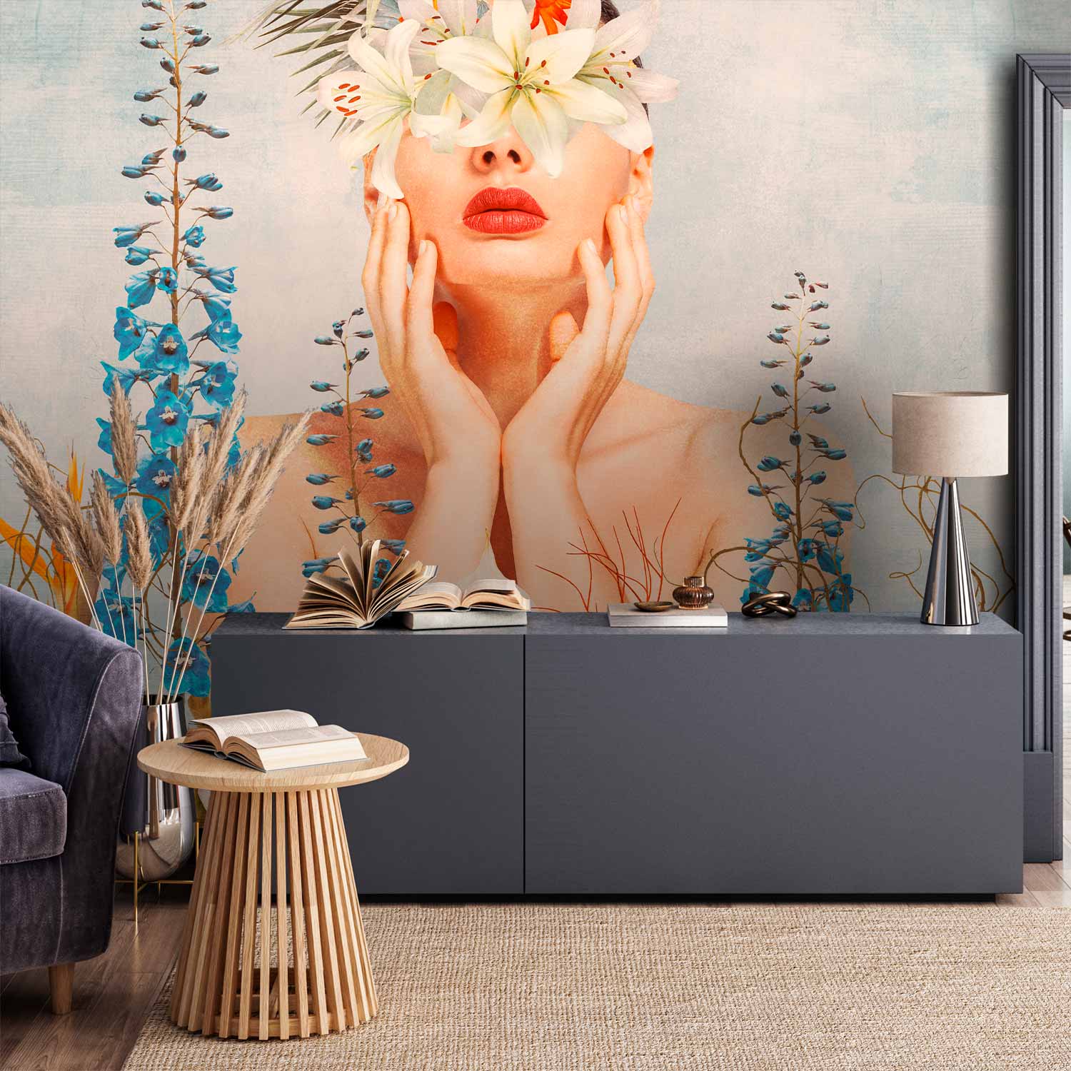 Wall Mural Nature in Thought - Figure Among Flowers