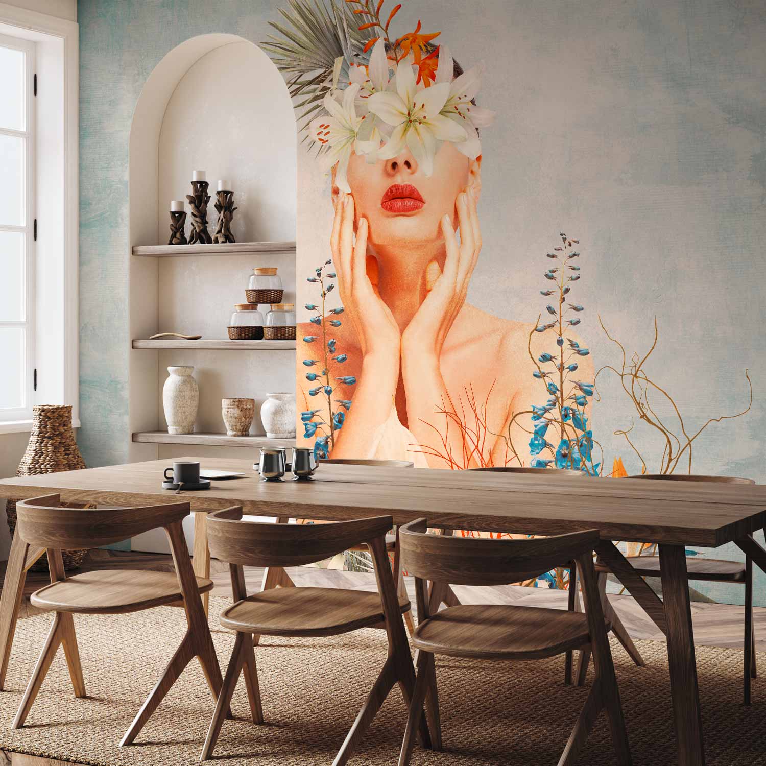 Female Figure Floral Patterned Wall Mural