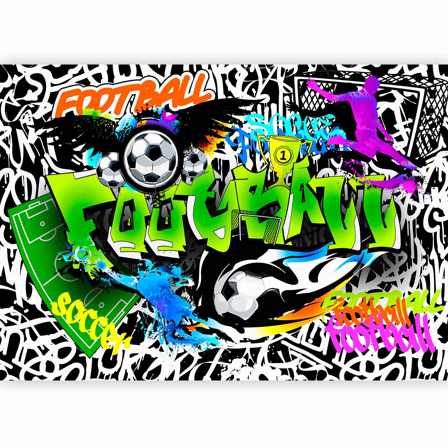 Football Graffiti Multicolor Wall Mural