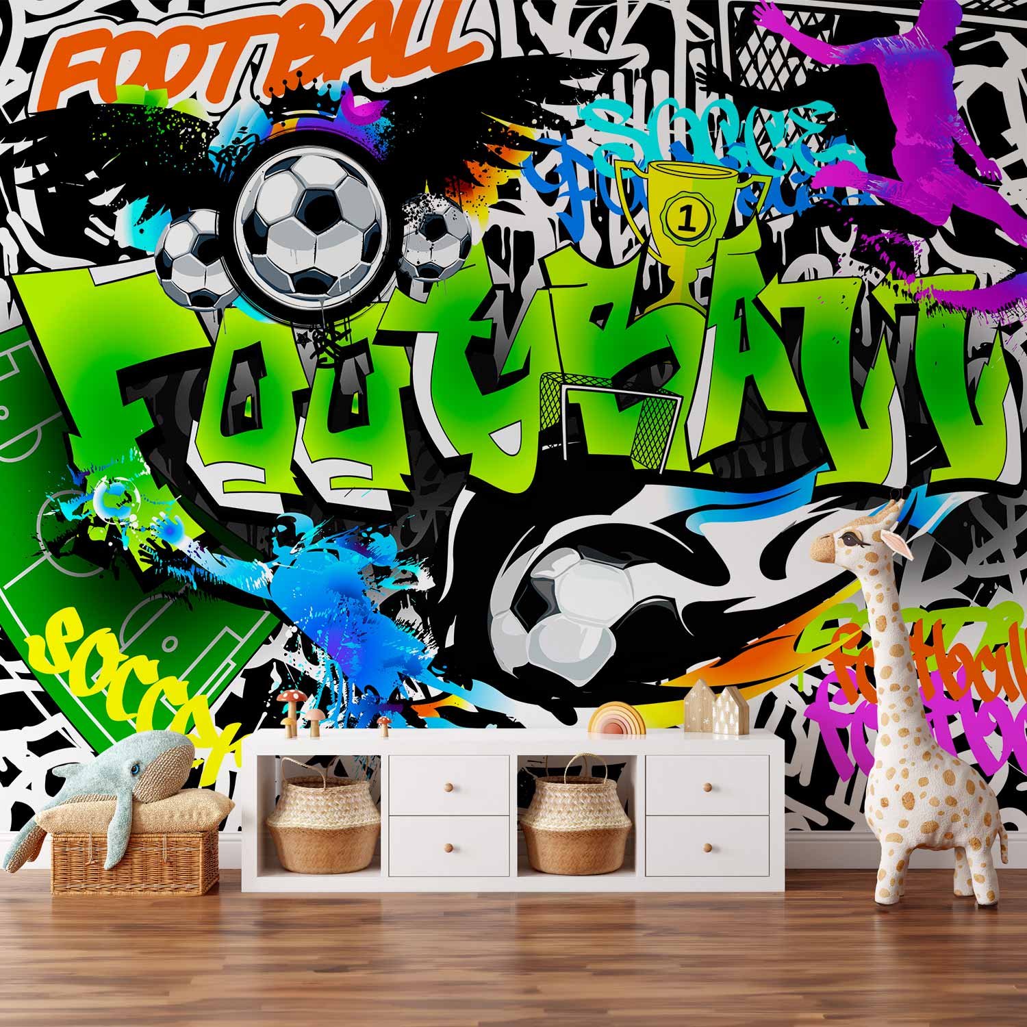 Football Graffiti Multicolor Wall Mural