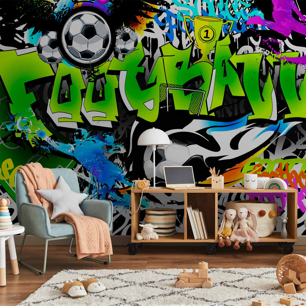 Football Graffiti Multicolor Wall Mural
