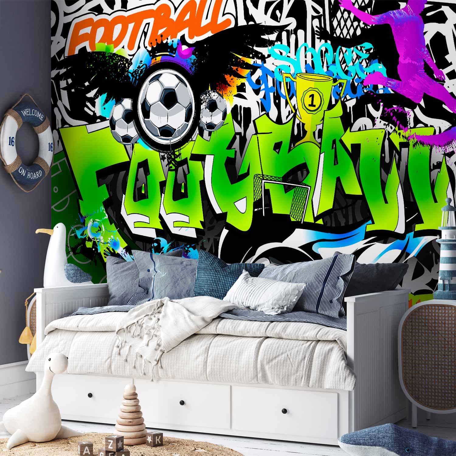 Football Graffiti Multicolor Wall Mural