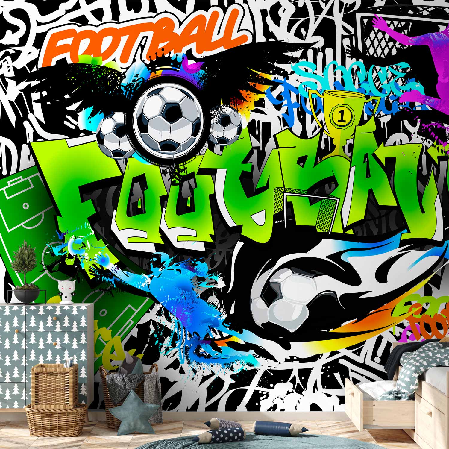 Football Graffiti Multicolor Wall Mural