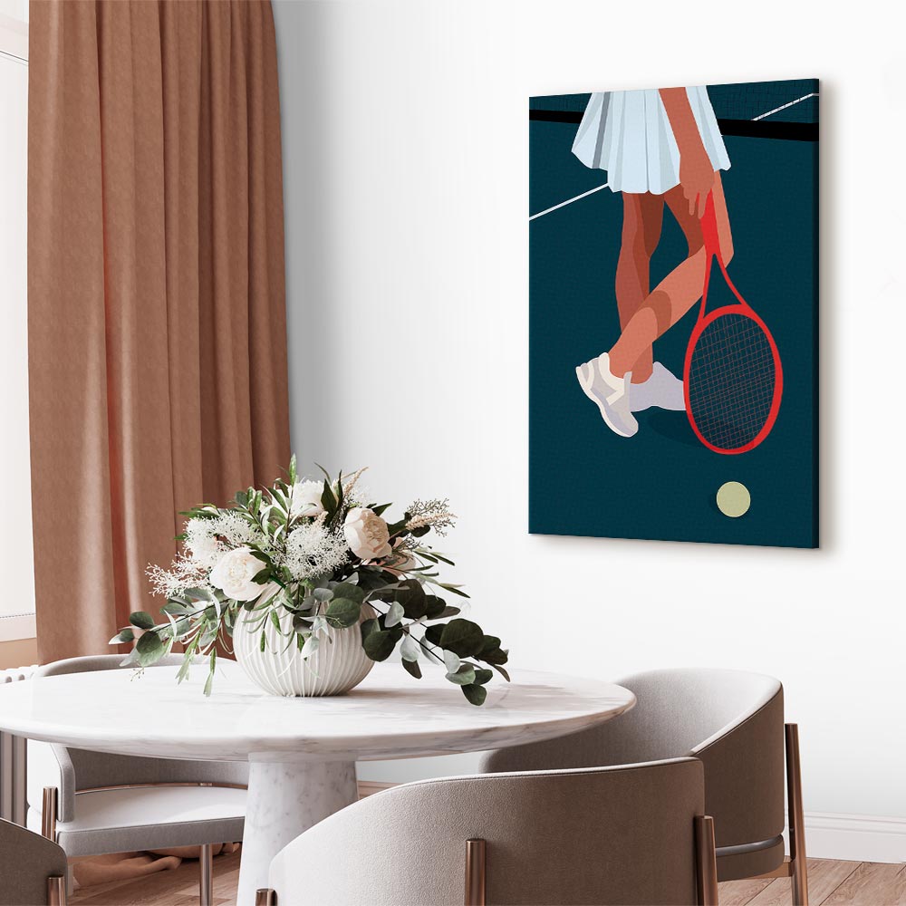 Canvas Print - Female Tennis Player With a Red Racket on the Court