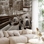 Retro Formula 1 Sepia Wall Mural