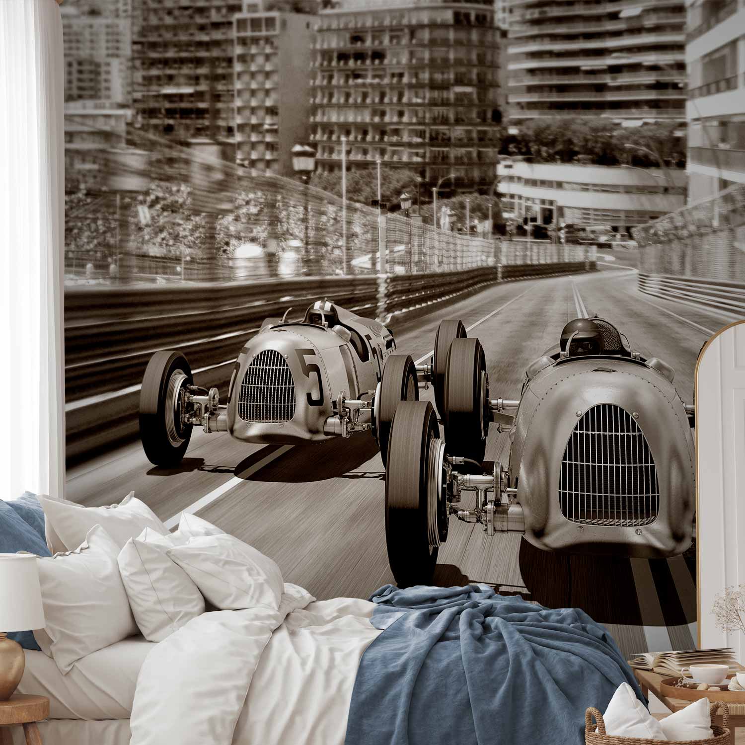 Retro Formula 1 Sepia Wall Mural