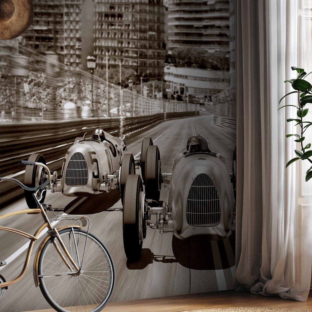 Retro Formula 1 Sepia Wall Mural