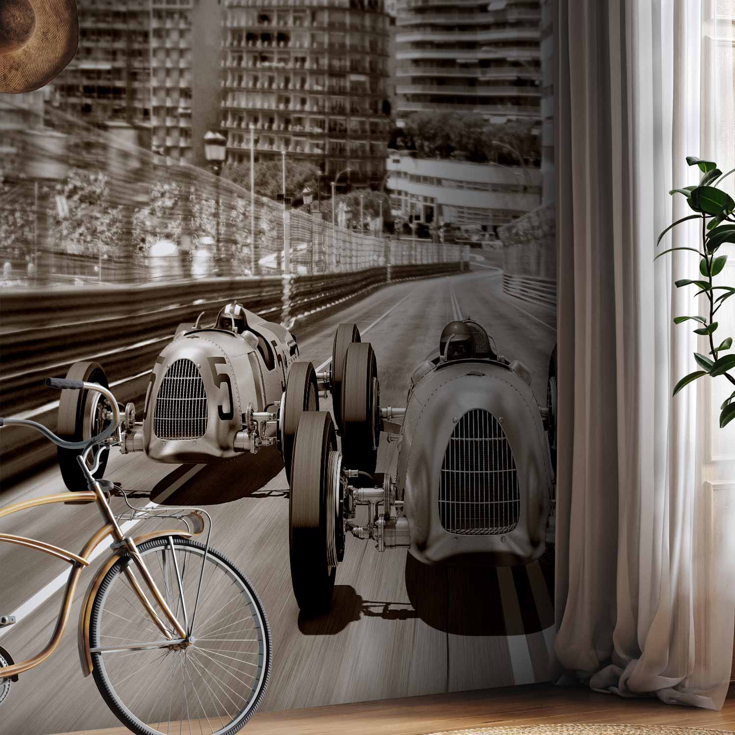 Retro Formula 1 Sepia Wall Mural