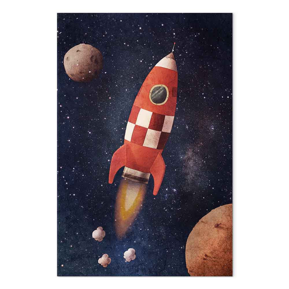 Rocket in Starry Cosmos Vertical Canvas Print