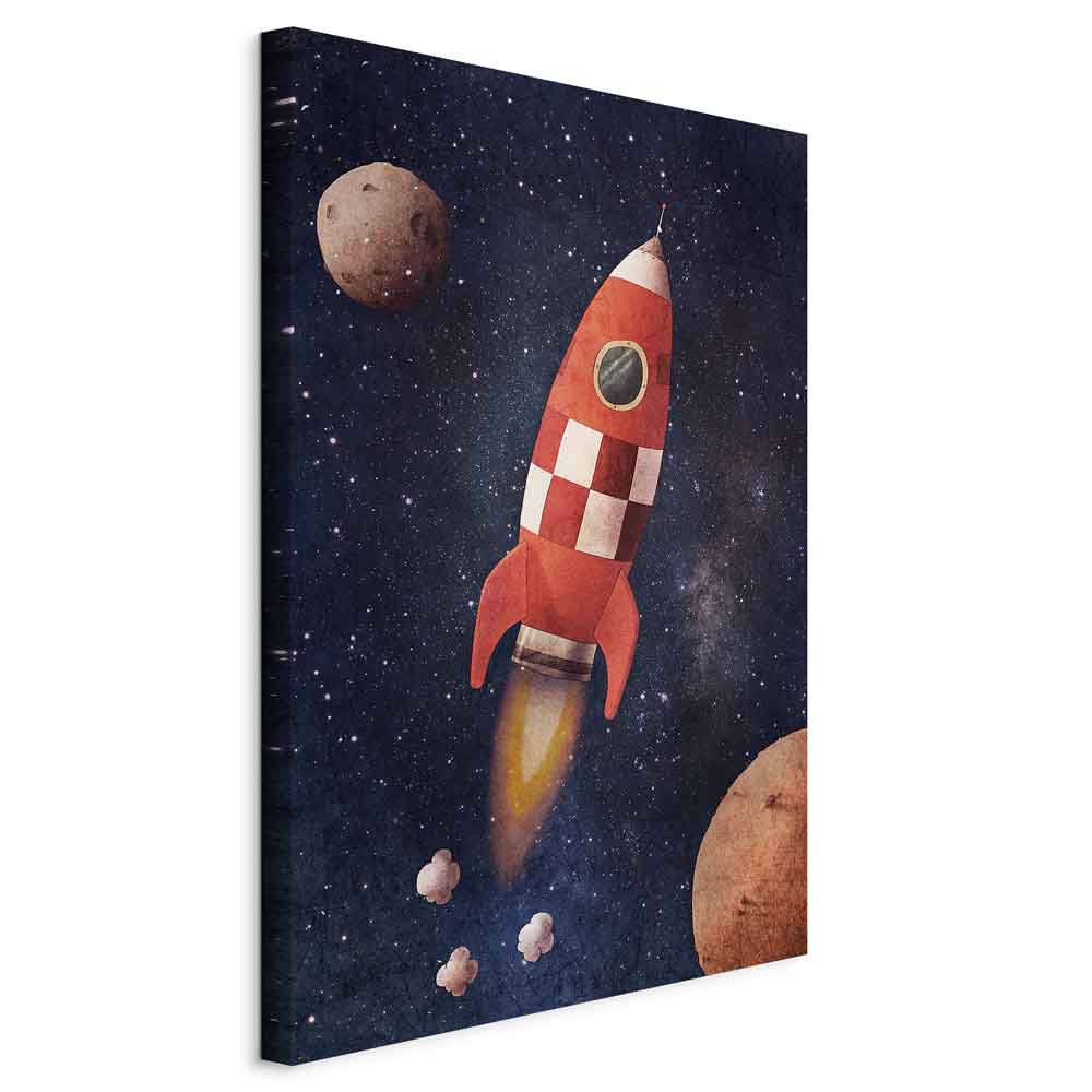 Rocket in Starry Cosmos Vertical Canvas Print